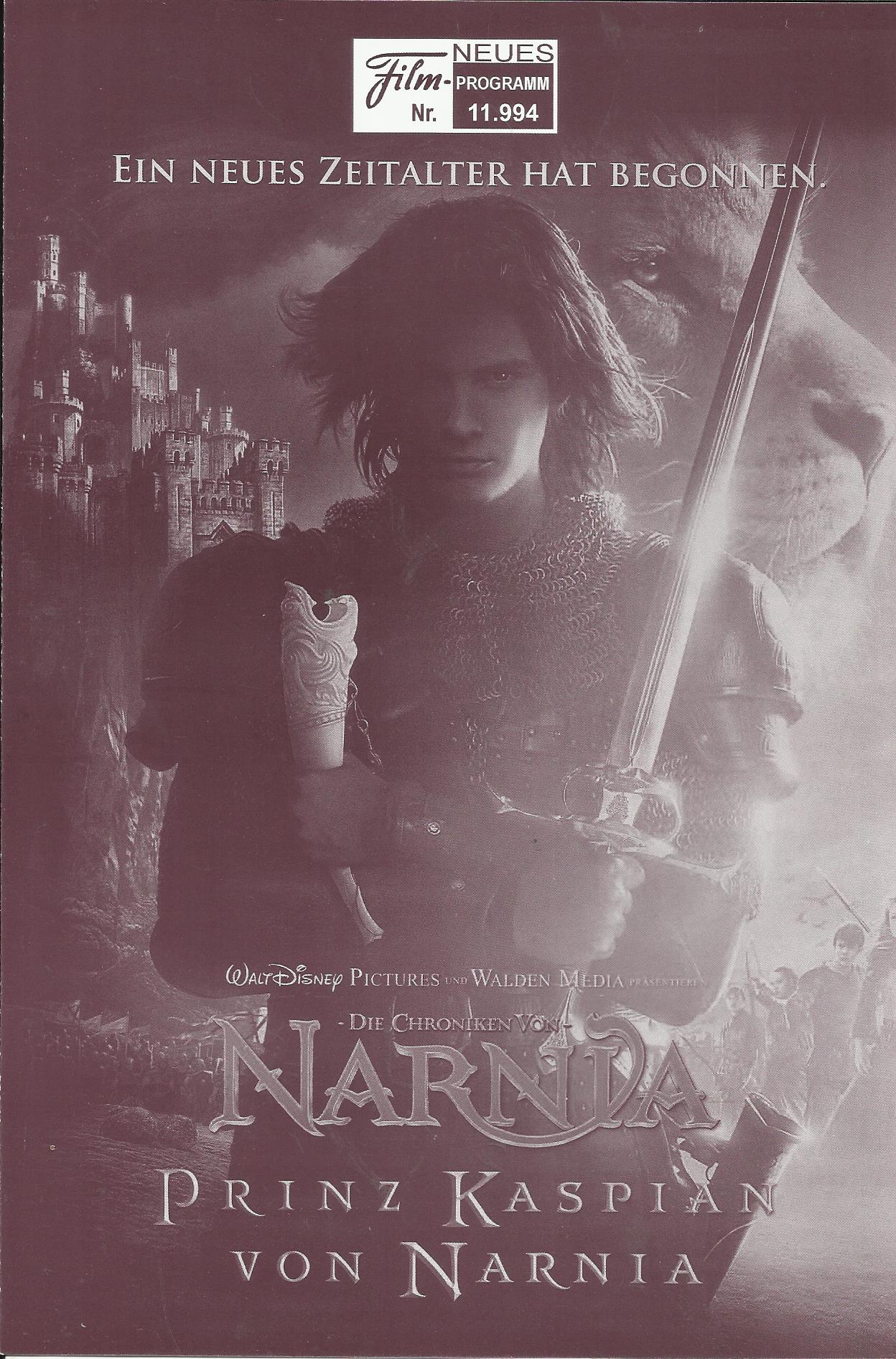 11994: Narnia 2 - Prinz Kaspian von Narnia ( Andrew Adamson ) Ben Barnes, Liam Neeson, William Moseley, Warwick Davis, Peter Dinklage, Anna Popplewell, Georgie Henley, Skandar Keynes, Shane Rangi, Sergio Castellitto, Vincent Grass, Alicia Borrachero, Corn
