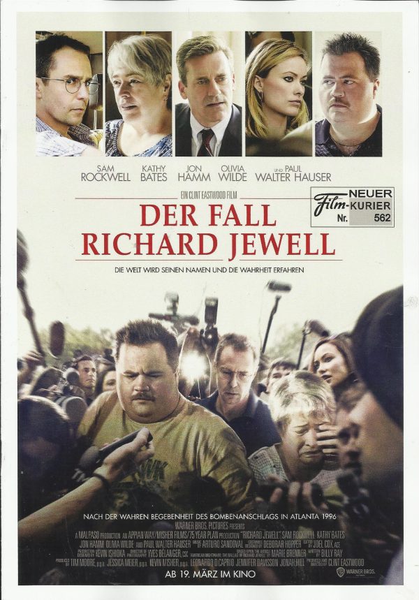 562: Der Richard Jewell ( Clint Eastwood ) Paul Walter Hauser, Sam Rockwell, Kathy Bates, Olivia Wilde, Nina Arianda, Jon Hamm, Ian Gomez, David Shae, Dylan Kussman, Brandon Hamm, Charles Green, Mike Pniewski, Ronnie Allen, Grant Roberts, Alan Heckner, De