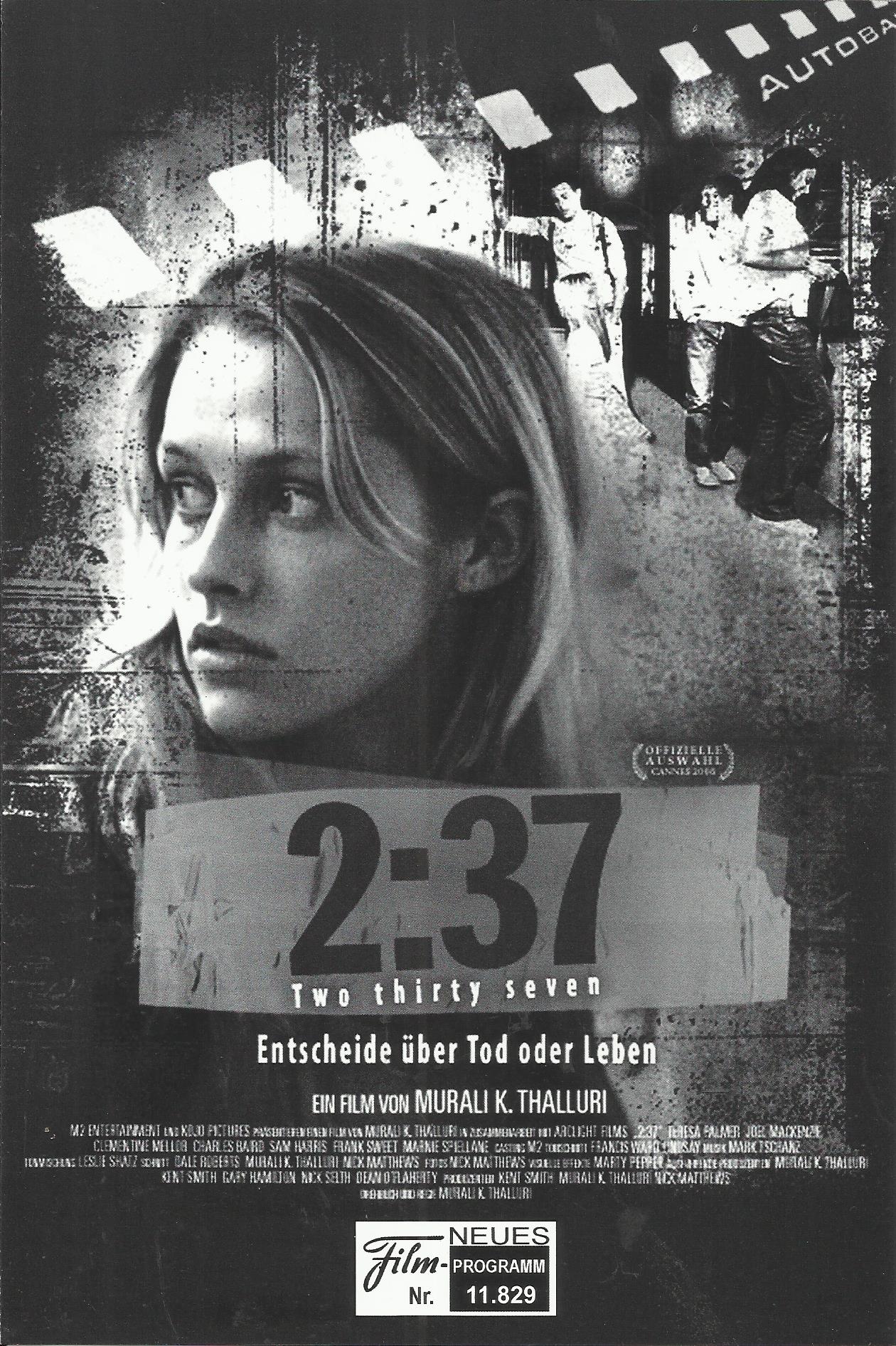 11829: 2:37 Entscheide über Leben oder Tod ( Murali K. Thalluri ) Teresa Palmer, Frank Sweet, Sam Harris, Charles Baird, Joel Mackenzie, Marni Spillane, Clementine Mellor, Sarah Hudson, Gary Sweet, Xavier Samuel, Chris Olver, Dominic Pedlar, Michael Griff
