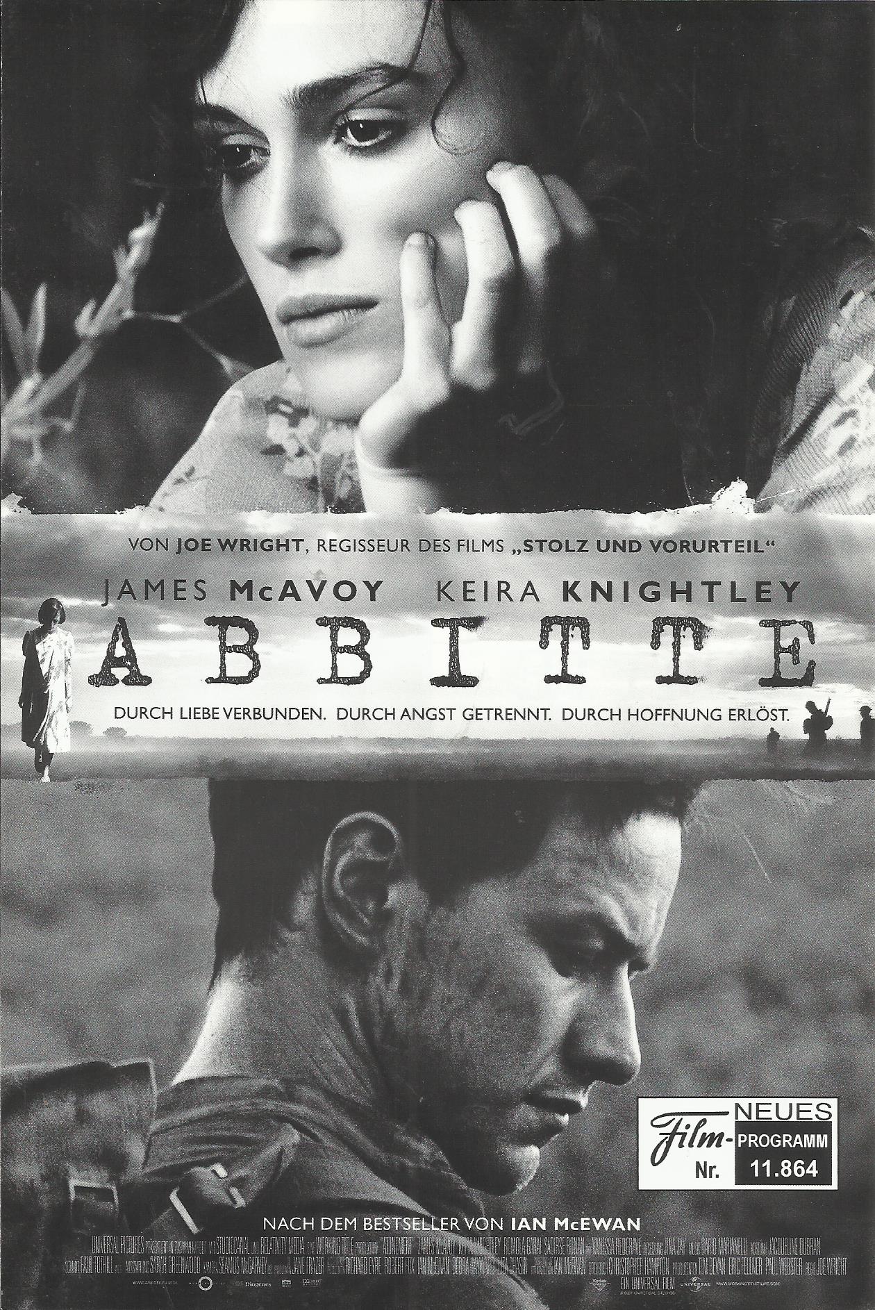 11864: Abbitte ( Joe Wright ) Keira Knightley, James McAvory, Romola Garai, Brenda Blethyn, Vanessa Redgrave, Saoirse Ronan, Patrick Kennedy, Benedict Cumberbatch, Juno Temple, Peter Wight, Harriet Walter, Michelle Duncan, Gina McKee, Daniel Mays, Nonso A