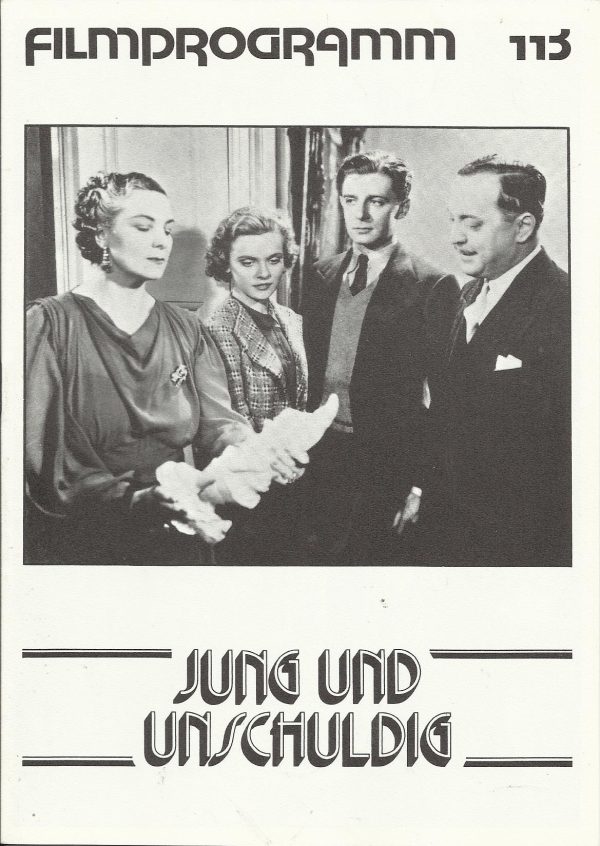 113: Jung und Unschuldig ( Alfred Hitchcock ) Derrick de Marney, Nova Pilbeam, Percy Marmont, Edward Rigby, Mary Clare, John Longden, George Curzon, Basil Radford, Pamela Carme, George Merritt, J. H. Roberts, Jerry Verno, H. F. Maltby, John Miller, Gerry