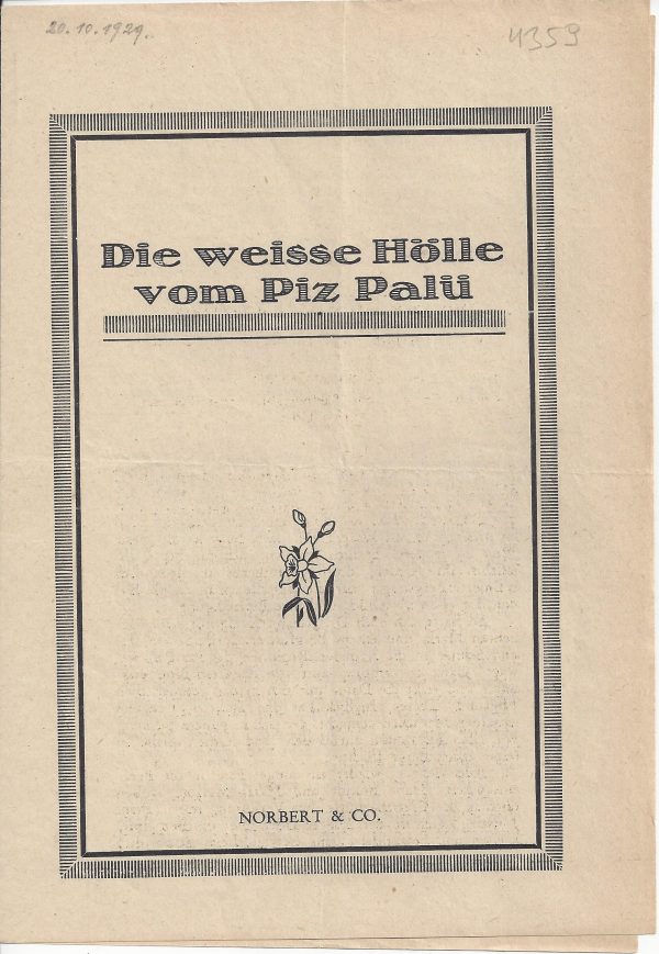 Kivur: Die weisse Hölle von Piz Palü Leni Riefenstahl, Ernst Udet, Gustav Diessl, Ernst Petersen,