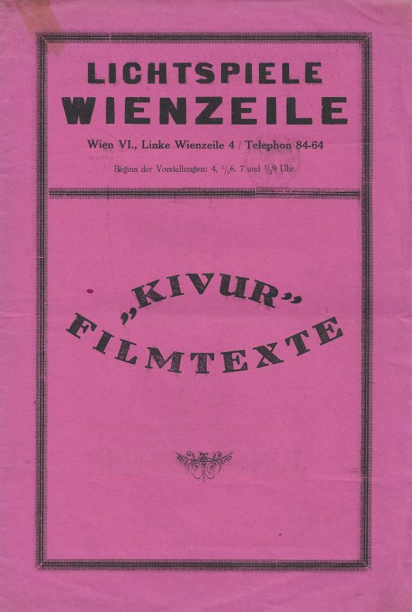Kivur: Filmtexte Umschlag ( Lichtspiele Wienzeile ) mit Werbungen hinten Heizmaschinen Kimpink Guntramsdorf bei Wien