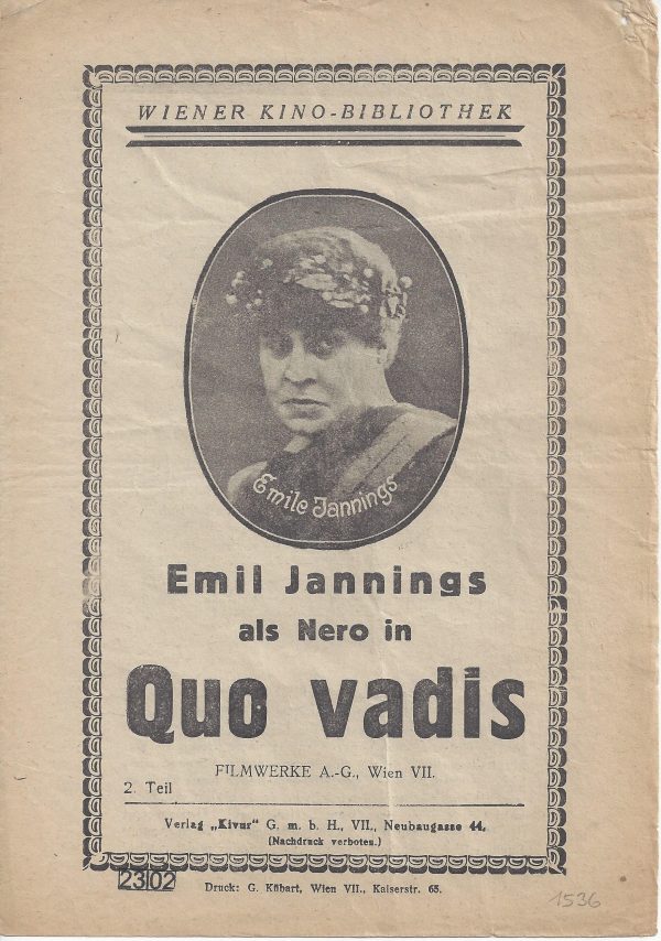 Kivur: Quo Vadis ( Nero Kaiser von Rom ) Emil Jannings, Alphons Fryland, Hall Davis, Andre Habay, Elka Brink,