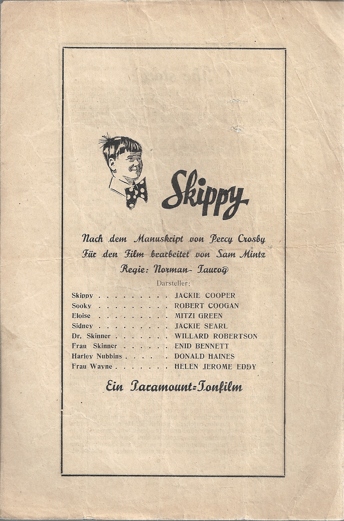 Zwischendruck: Skippy ( Norman Taurog ) Jackie Cooper, Robert Coogan, Mitzi Green, Jackie Searl,