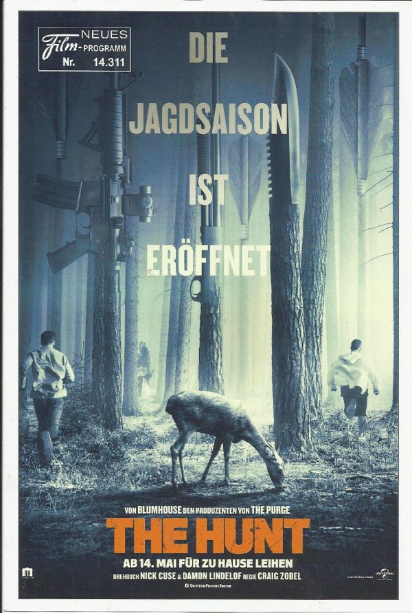14311: The Hunt - Die Jagdsaison ist eröffnet ( Craig Zobel ) Betty Gilpin, Hilary Swank, Ike Barinholtz, Wayne Duvall, Ethan Suplee, Emma Roberts, Christopher Berry, Sturgill Simpson, Kate Nowlin, Amy Madigan, Reed Birney, Glenn Howerton, Steve Coulter,