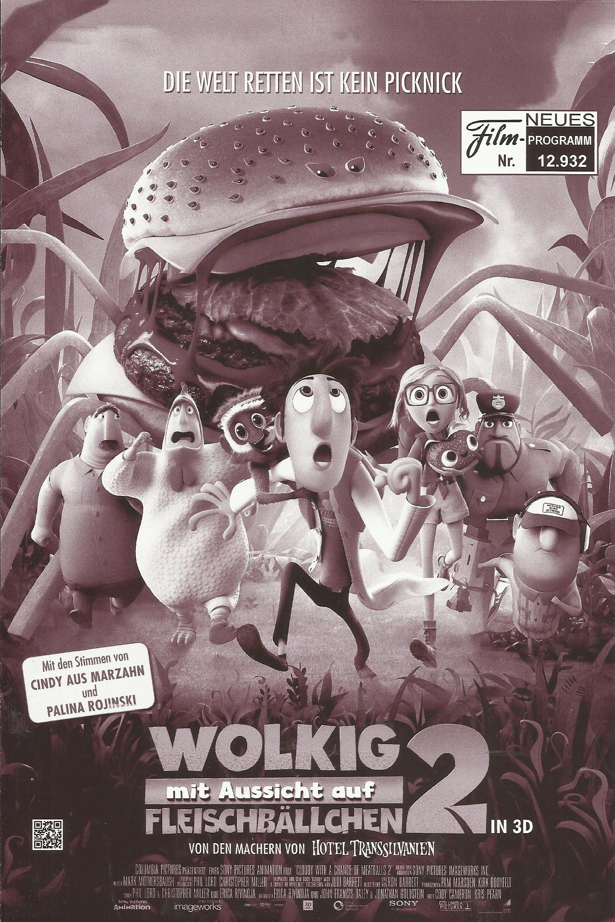 12932: Wolkig mit Aussicht auf Fleischbällchen 2 ( Cody Cameron, Kris Pearn ) Bill Hader, Anna Faris, James Caan, Will Forte, Andy Samberg, Benjamin Bratt, Neil Patrick Harris, Terry Crews, kristen Schaal, Cody Cameron, Melissa Sturm, Kris Pearn, Craig Ke