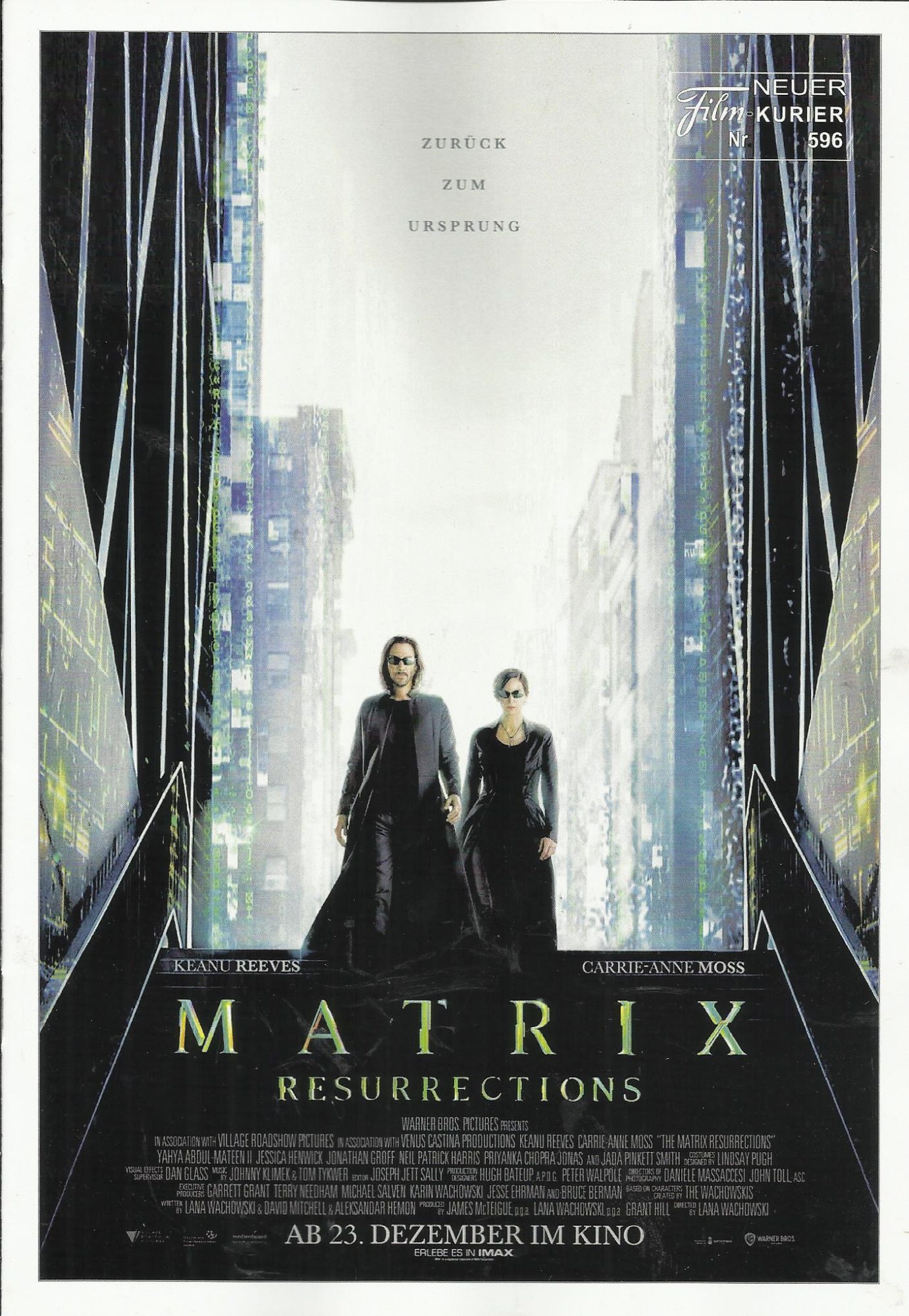 596: MATRIX - Resurrections ( Lana Wachowski ) Keanu Reeves, Carie-Anne Moss, Yahya Abdul-Mateen II, Jonathan Groff, Jessica Henwick, Neil Patrick Harris, Jada Pinkett Smith, Priyanka Chopra Jonas, Christina Ricci, Lambert Wilson, Andrew Caldwell, Toby On