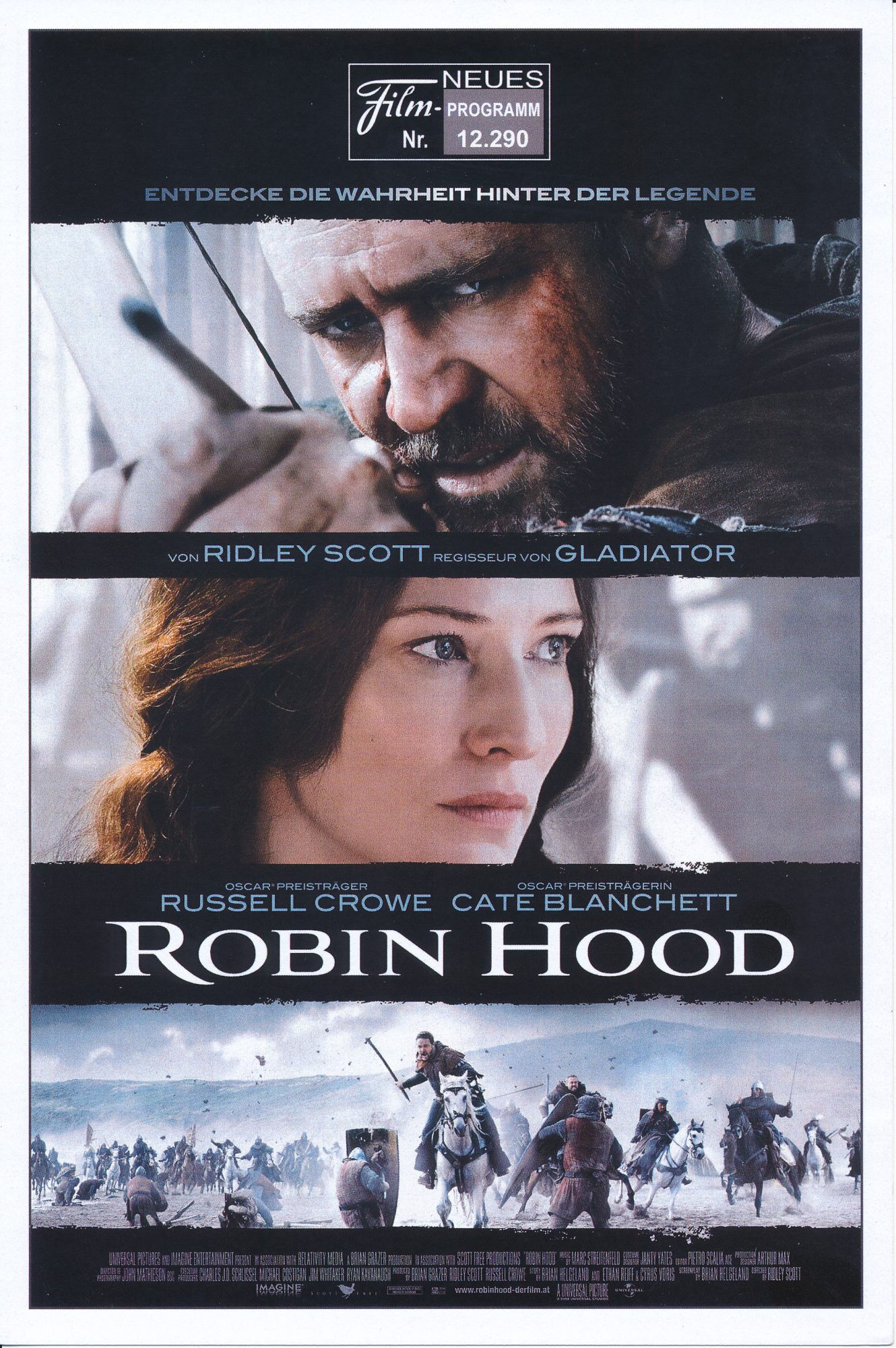 12290: Robin Hood ( Ridley Scott ) ( 2. Auflage in Farbe ) Russell Crowe, Cate Blanchett, Max von Sydow, William Hurt, Mark Strong, Oscar Isaac, Danny Huston, Eileen Atkins, Mark Addy, Matthew MacFadyen, Kevin Durand, Scott Grimes, Alan Doyle, Douglas Hod