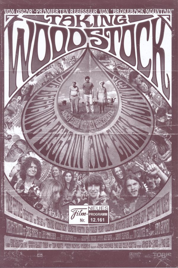 12161: Taking Woodstock ( Ang Lee ) Demetri Martin, Imelda Staunton, Henry Goodman, Eugene Levy, Nicolas Artajo, Liev Schreiber, Emile Hirsch, Jeffrey Dean Morgan, Dan Fogler, Mamie Gummer, Clarl Middleton, Bette Henritze, Sondra James, Christiba Kirk, Ad