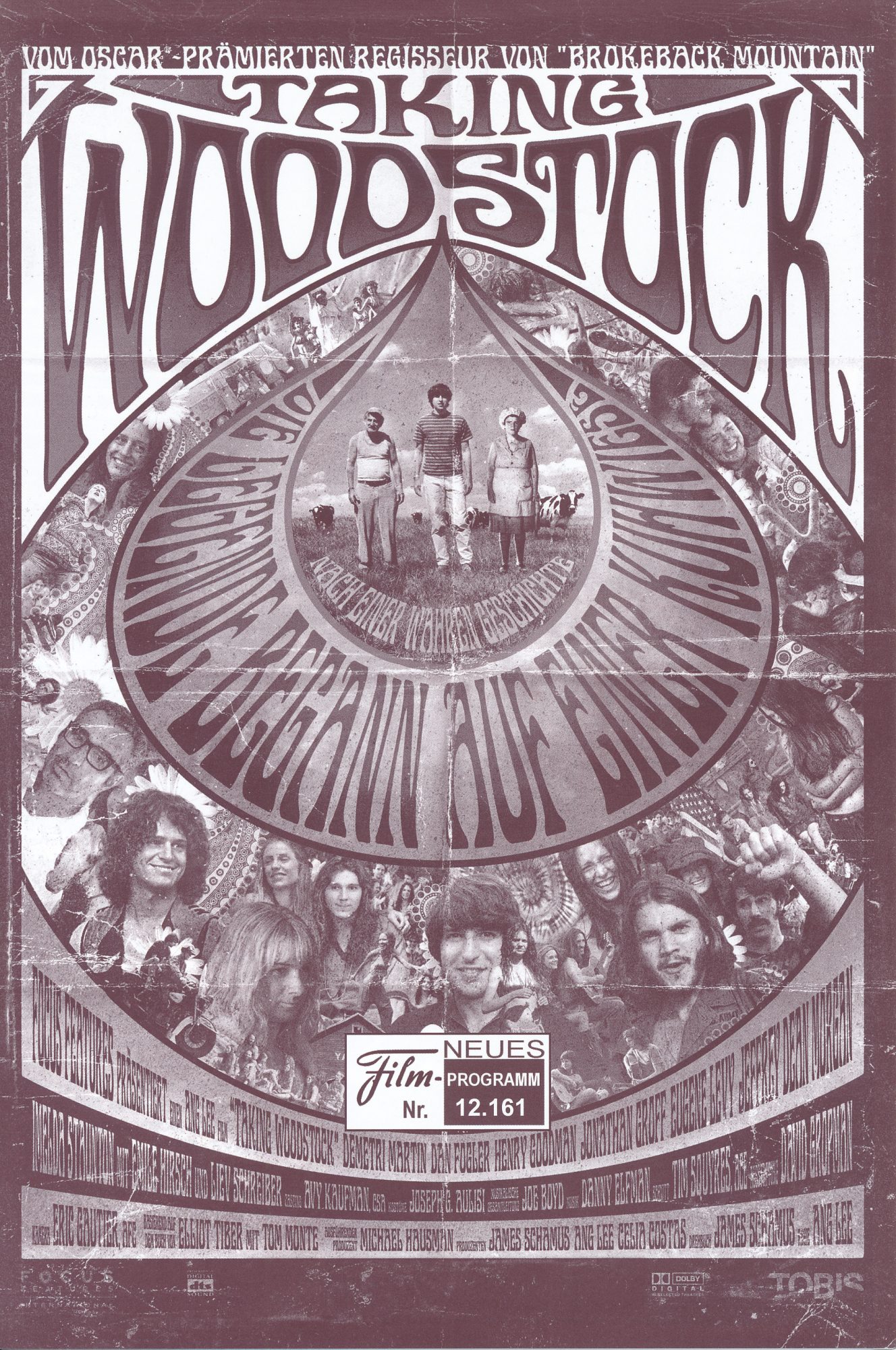 12161: Taking Woodstock ( Ang Lee ) Demetri Martin, Imelda Staunton, Henry Goodman, Eugene Levy, Nicolas Artajo, Liev Schreiber, Emile Hirsch, Jeffrey Dean Morgan, Dan Fogler, Mamie Gummer, Clarl Middleton, Bette Henritze, Sondra James, Christiba Kirk, Ad