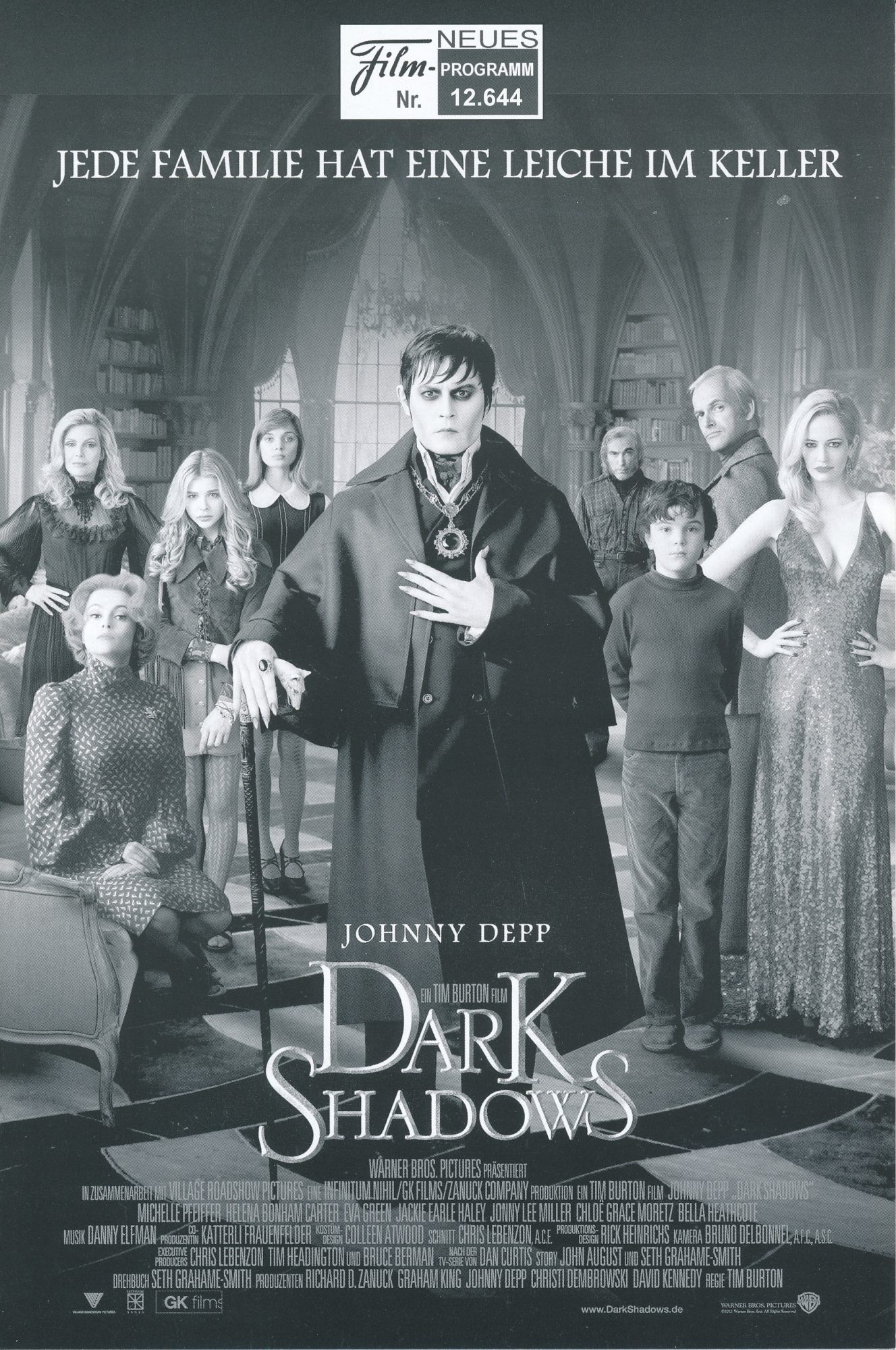 12644: Dark Shadows ( Tim Burton ) Johnny Depp, Michelle Pfeiffer, Helena Bonham Carter, Eva Green, Jackie Earle Haley, Jonny Lee Miller, Bella Heathcote, Chloe Grace Moretz, Gulliver McGrath, Ray Shirley, Christopher Lee, Alice Cooper, Ivan Kaye, Susanna