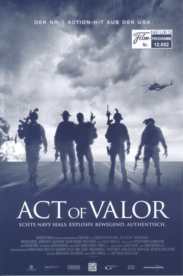 12652: Act of Valor ( Scott Waugh, Mike McCoy ) Jason Cottle, Nestor Serrano, Ailsa Marshall, Gonzalo Menendez, Emilio Rivera, Dimiter D. Marinov, Thomas Rosales Jr., Roselyn Sanchez, Alex Veadov, Dan Southworth, Marc Margulies