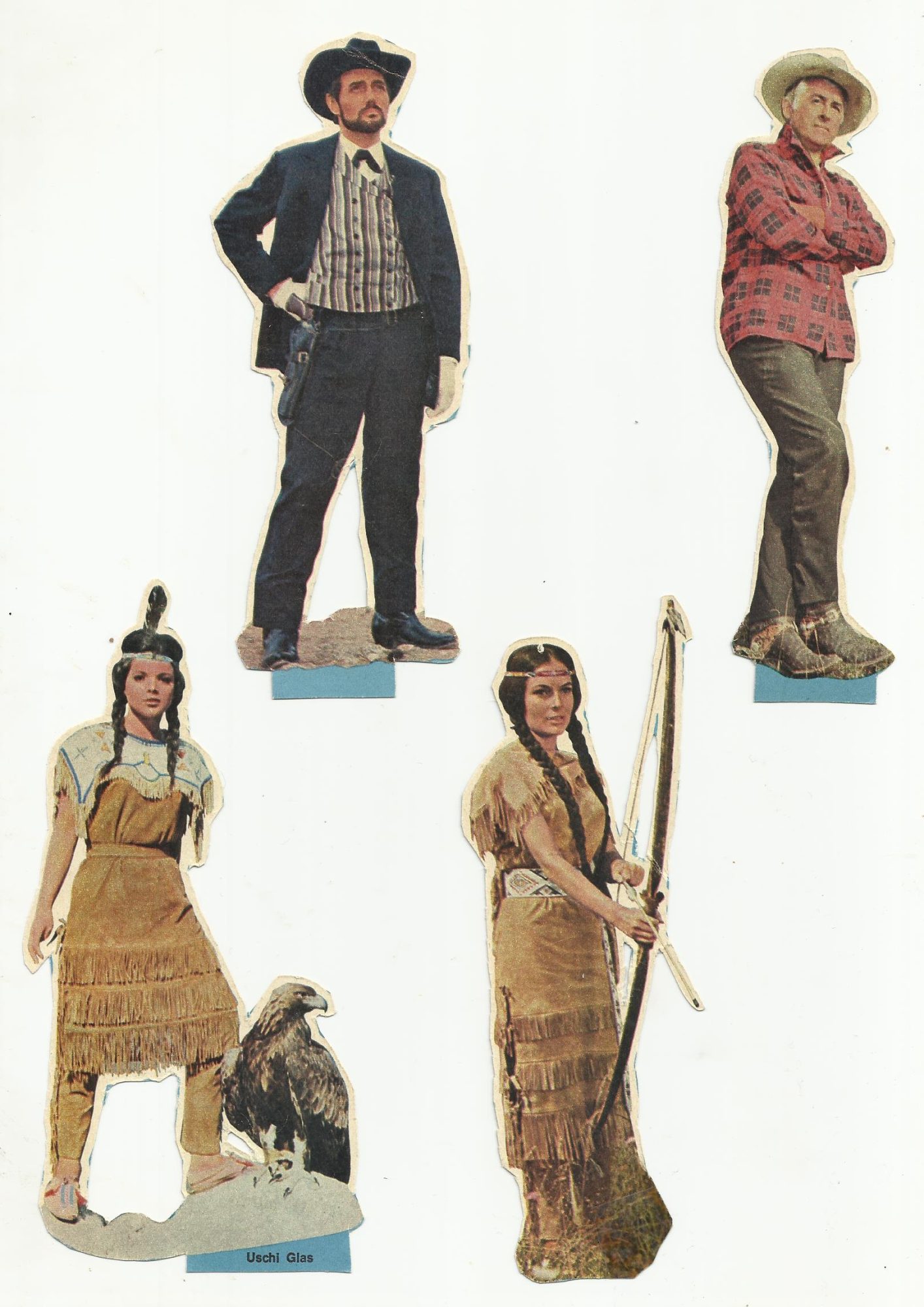 4 x Karl May Figuren aus Bravo Heften Ölprinz Harald Leipnitz, Stewart Granger, Maria Versini, Uschi Glas Apanachi