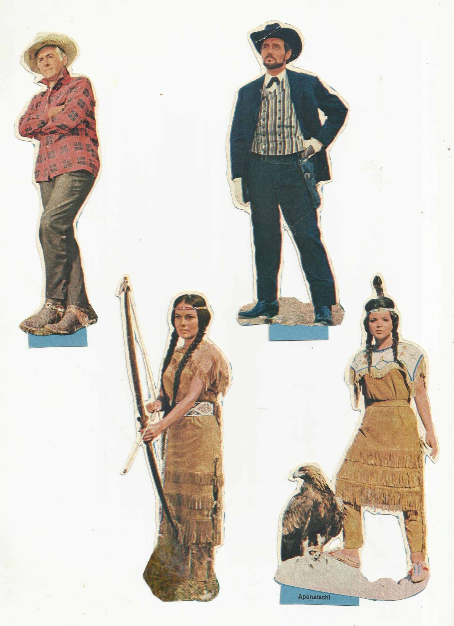 4 x Karl May Figuren aus Bravo Heften Ölprinz Harald Leipnitz, Stewart Granger, Maria Versini, Uschi Glas Apanachi