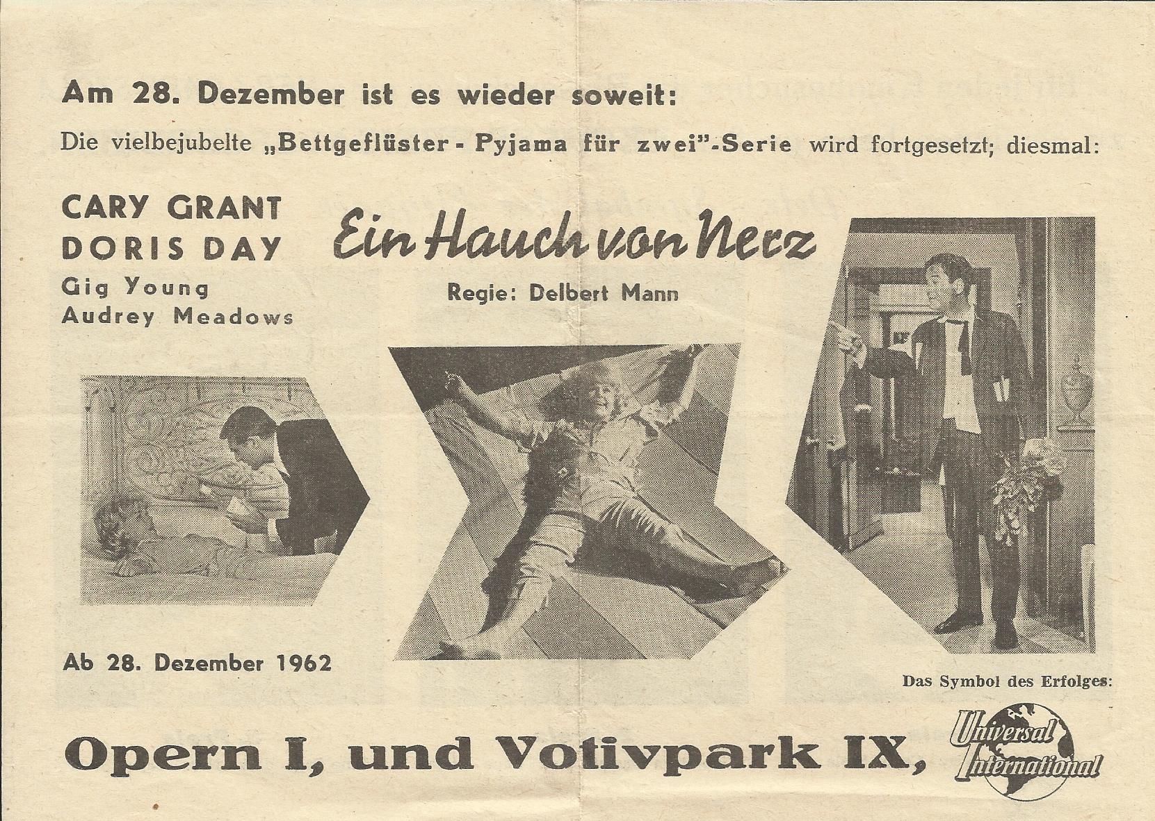 Ein Hauch von Nerz (That Touch of Mink) (Delbert Mann) ( Werbeflyer ) Cary Grant, Doris Day, Gig Young, Audrey Meadows, Alan Hewitt, John Astin, Willard Sage, Laurie Mitchell