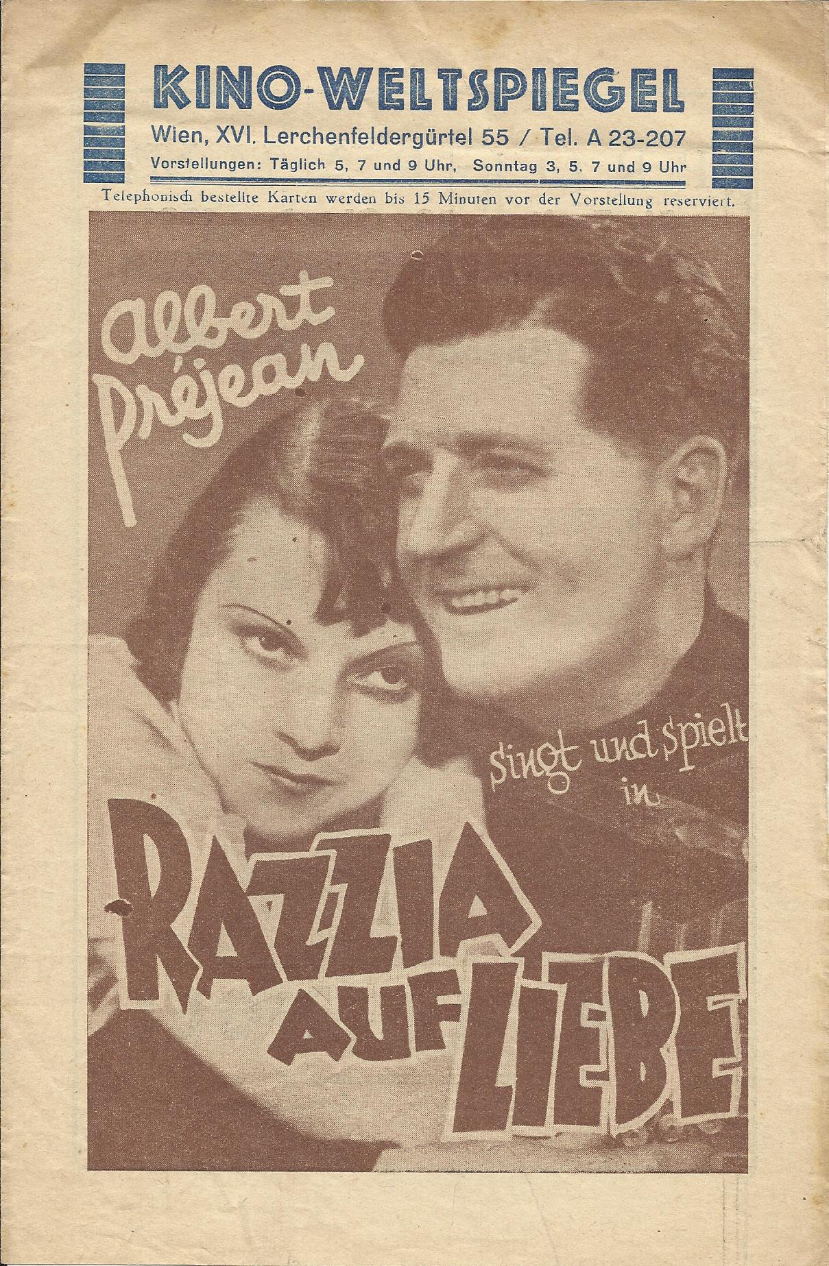 Razzia auf Liebe ( Weltspiegel Wien XVI. Sonderprogramm ) Annabella, Albert Prejean, Lucien Baroux, Edith Mere, Constant Remy, Lerner,
